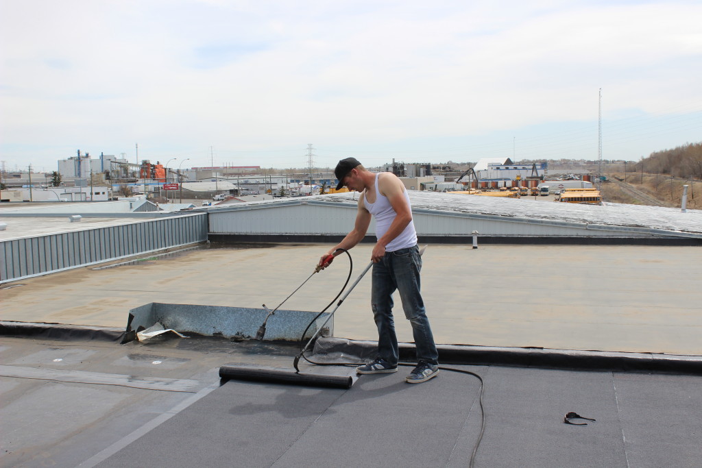 Platinum Roofing installing SBS roof membrane in Calgary Alberta